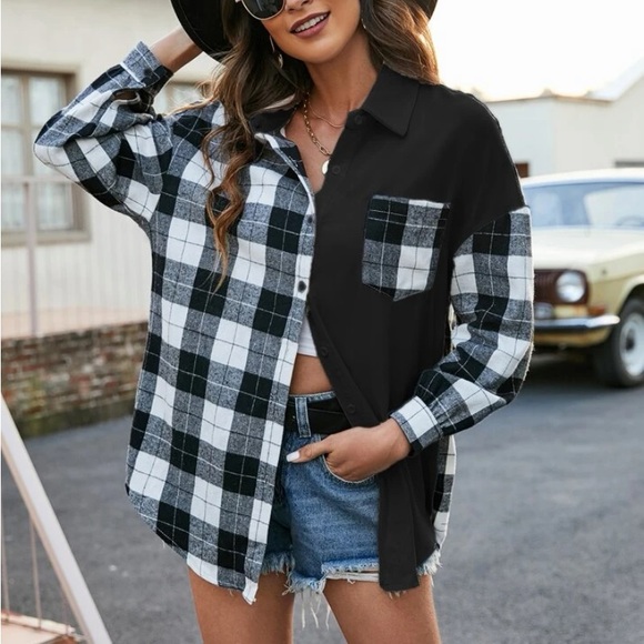 SHEIN Tops - NEW Plaid/Chiffon Flannel Button Down